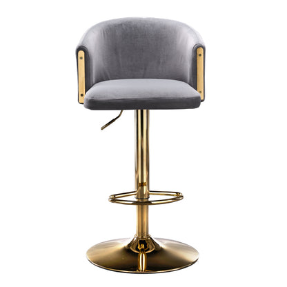 Modern rotatable height adjustable bar stools, modern bar stools for kitchen, bar, and restaurant counters, lift stools with middle backrest and gold footrest (Grau Set of 2)