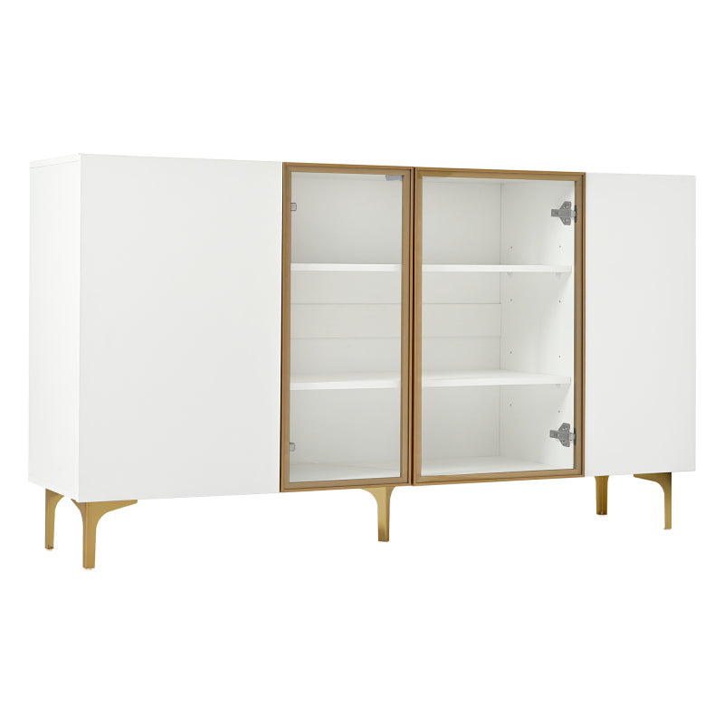 Elegantes 4-Tür Sideboard, Modernes Design, Grifflos, Viel Stauraum, Weiß