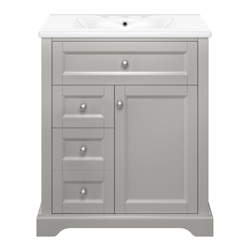 76x46x87cmBodenstehender Badezimmerschrank mit Waschbeck, Waschtisch, feuchtigkeitsbeständig lackiert, Soft-Close-Schubladenführungen, Türregale,ausklappbare Schublade,verstellbare Ablagefläche, grau