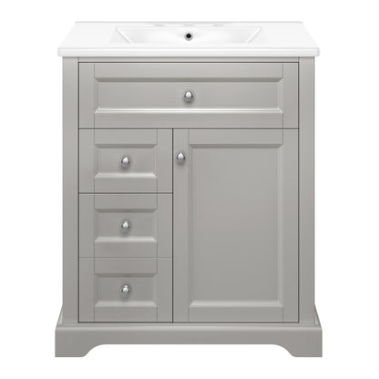 76x46x87cmBodenstehender Badezimmerschrank mit Waschbeck, Waschtisch, feuchtigkeitsbeständig lackiert, Soft-Close-Schubladenführungen, Türregale,ausklappbare Schublade,verstellbare Ablagefläche, grau