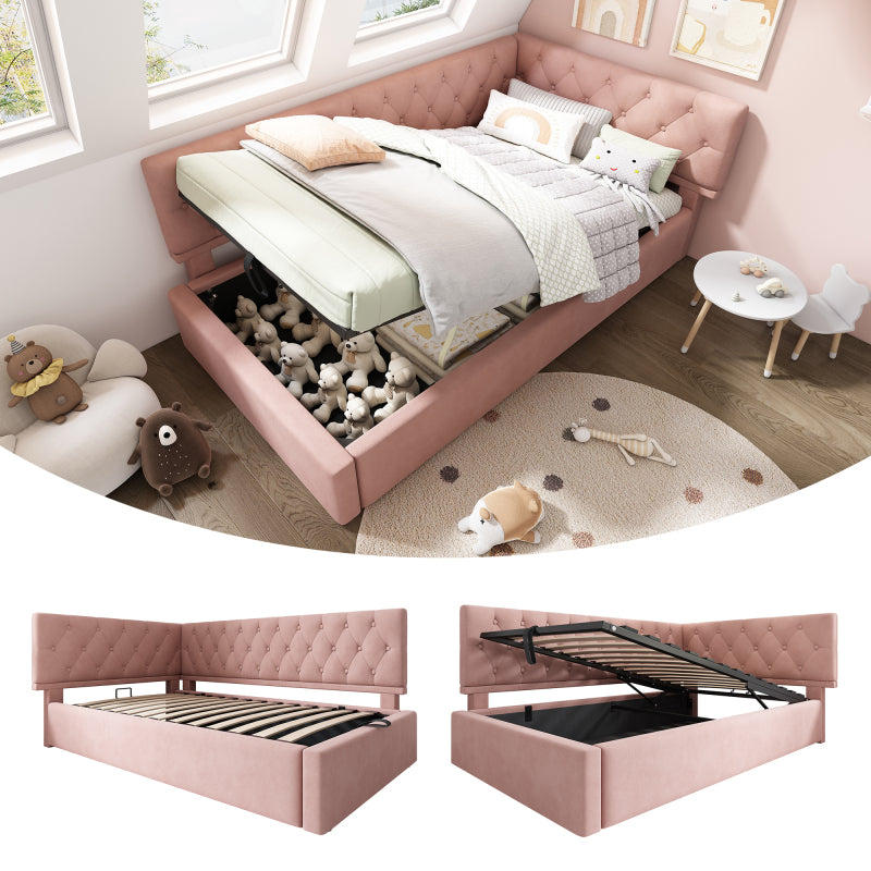 Polsterbett Tagesbett Daybett 90x200cm, Schlafsofa mit hydraulischem Stauraum, Kinderbett Jugendbett Bettgestell mit Lattenrost aus Holz, Samt, Grau, ohne Matratze.