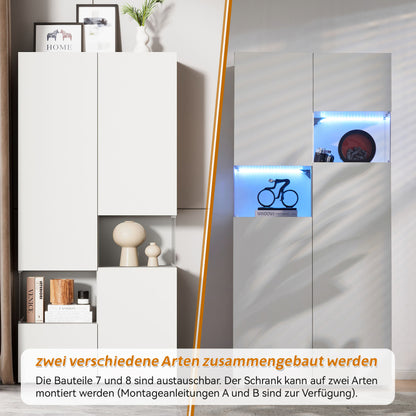 Vitrine mit LED-Beleuchtung, Hochschrank mit transparentes Acryl, für Wohnzimmer Büro Küche, offene Lagerung, Weiß