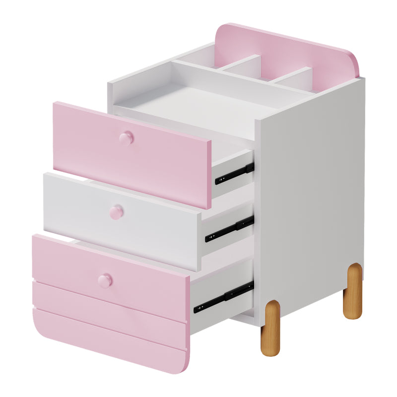 Nachttisch mit 3 Schubladen mit Einlegeböden, Geräuschloses Schubladendesign, Exquisite Holzfarbene Füße, Stauraum im Wohn- und Schlafzimmer, Einzigartige Form und Minimalistisches Design, Rosa