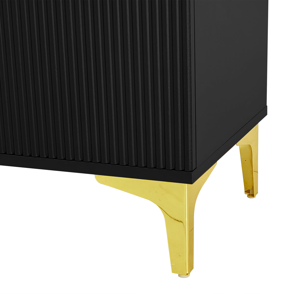 Hoher Garderobenschrank mit Wellentüren, Push-to-Open, verstellbaren Regalen & Goldakzenten, Schwarz, 60,5×35,2×180,5 cm