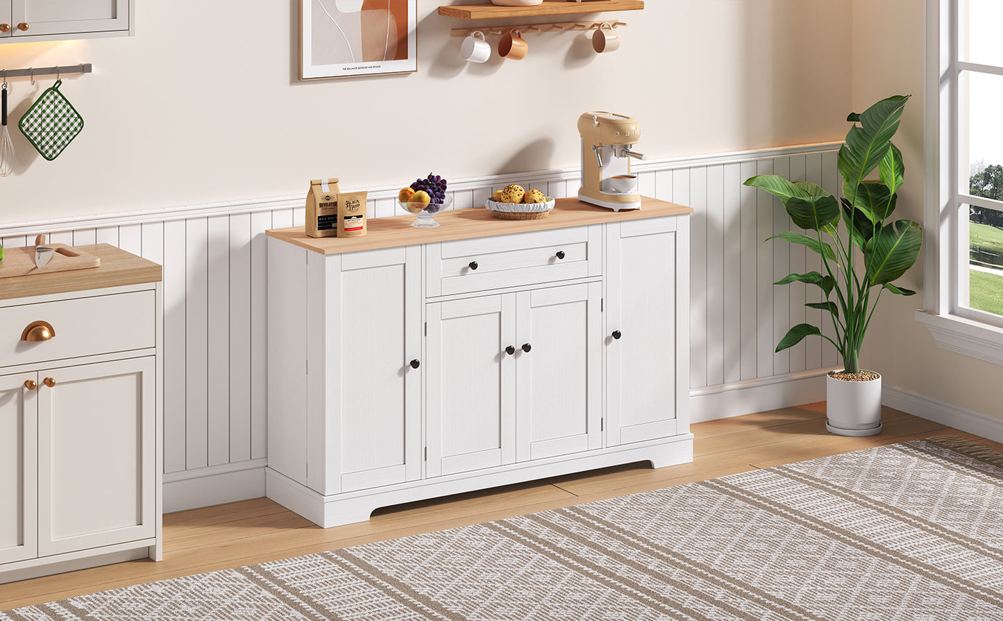 Multifunktionales Küchenbuffet – 138 cm Sideboard mit Schublade, Regaltüren & verstellbaren Einlegeböden – Modernes Design mit Kippschutz, ideal für Küche, Wohnzimmer & Schlafzimmer