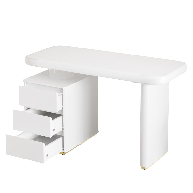 Moderner Schreibtisch 117×50×74 cm– weißer Voll-Lackierung,Wolkenform, 3 Schubladen, verdickte Tischplatte und Beine, abgerundete Kurven