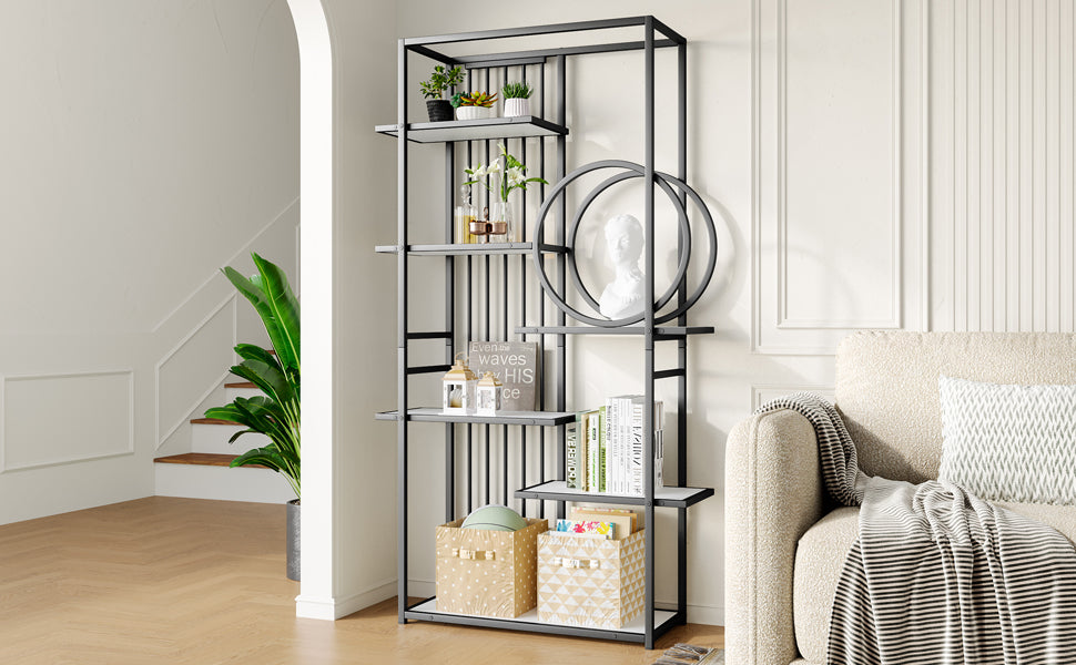 Metallregal im modernen Stil, solides Stahlrohr, geometrische Struktur, mehrstufiges Design, runde Dekoration, geeignet für die Inneneinrichtung