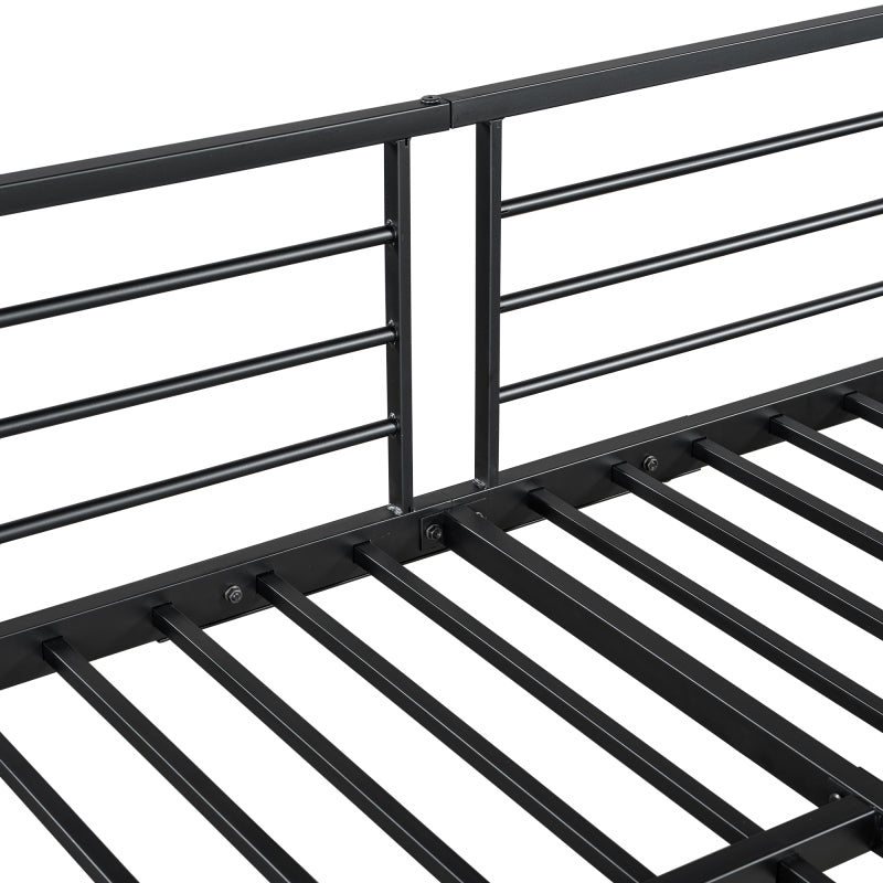 Eisenbett, Etagenbett, Hochbett, Geeignet für Kinder und Jugendliche, mit Tisch und Kleiderschrank, Seitenleiter mit Handlauf, Eisen+Spanplatte, Schwarz+dunkle Holzfarbe, 90x200cm