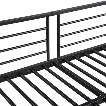 Eisenbett, Etagenbett, Hochbett, Geeignet für Kinder und Jugendliche, mit Tisch und Kleiderschrank, Seitenleiter mit Handlauf, Eisen+Spanplatte, Schwarz+dunkle Holzfarbe, 90x200cm