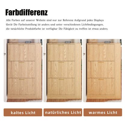 Moderner Schuhschrank aus Holz - 3 Türen, Großes Fassungsvermögen & Offene Regalfächer - Stilvoller Schuhkipper für Eingangsbereich & Foyer