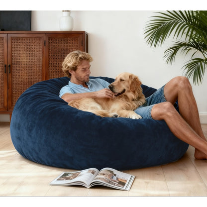 DBC-LANSE 2-in-1 Sitzsack & Gästebett - Wandelbarer Sessel aus Chenille - Ergonomisches Design - Blau