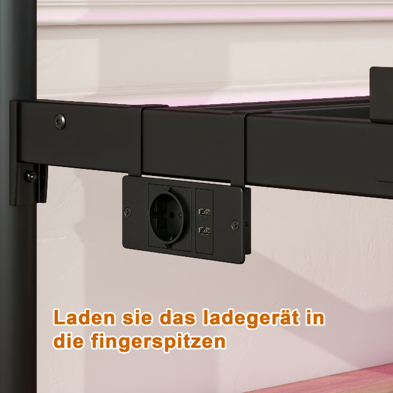 120x200cm Metall Bettrahmen mit Vintage Kopf und Fußplatte, USB-Ladestation, LED-Bettrahmen, Heavy Duty Stahl Slat Unterstützung, Reichweite Unterbett-Speicher, Keine Box-Feder erforderlich, Schwarz