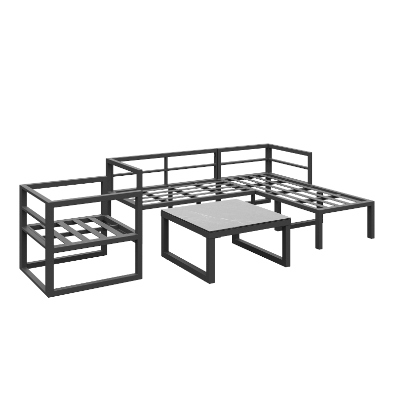 Seil-Gartenmöbel-Set, Garten-Lounge-Set, Ecksofa mit verzinktem Eisengestell, verstellbare Beine, inklusive aller Sitz- und Rückenkissen, grau