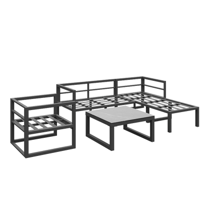 Seil-Gartenmöbel-Set, Garten-Lounge-Set, Ecksofa mit verzinktem Eisengestell, verstellbare Beine, inklusive aller Sitz- und Rückenkissen, grau