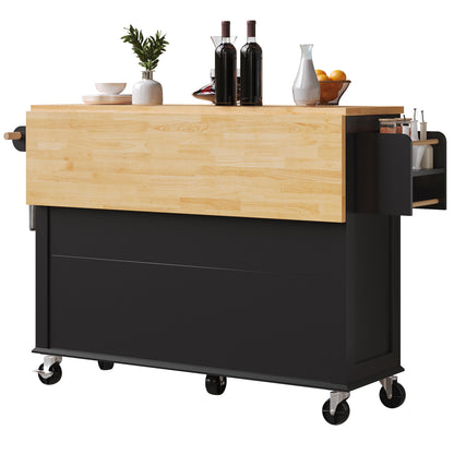Kücheninsel mit Rollen & Glastüren, klappbare Arbeitsplatte, mobiler Servierwagen mit Schublade & Regal, Küchenwagen Schwarz & Holzoptik