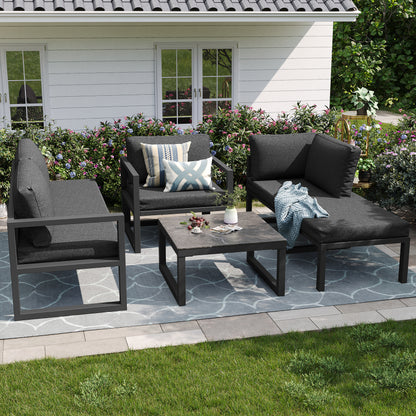 Seil-Gartenmöbel-Set, Garten-Lounge-Set, Ecksofa mit verzinktem Eisengestell, verstellbare Beine, inklusive aller Sitz- und Rückenkissen, grau