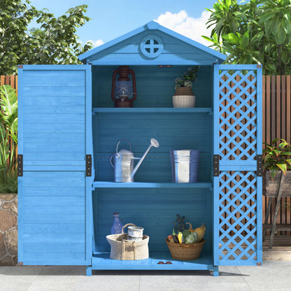 Outdoor Holz Gartenmöbel Aufbewahrungsschuppen, Werkzeughaus für Garten, Terrasse, verblassungsfrei, wetterfest, wartungsfrei, umweltfreundlich, sicher und geschützt, blau