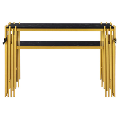 Mid-Century Modern Wohnzimmer Beistelltisch, Konsolentisch, Schwarzer Korpus mit goldenen Beinen, Doppelschicht MDF, Belastbarkeit bis 40 kg