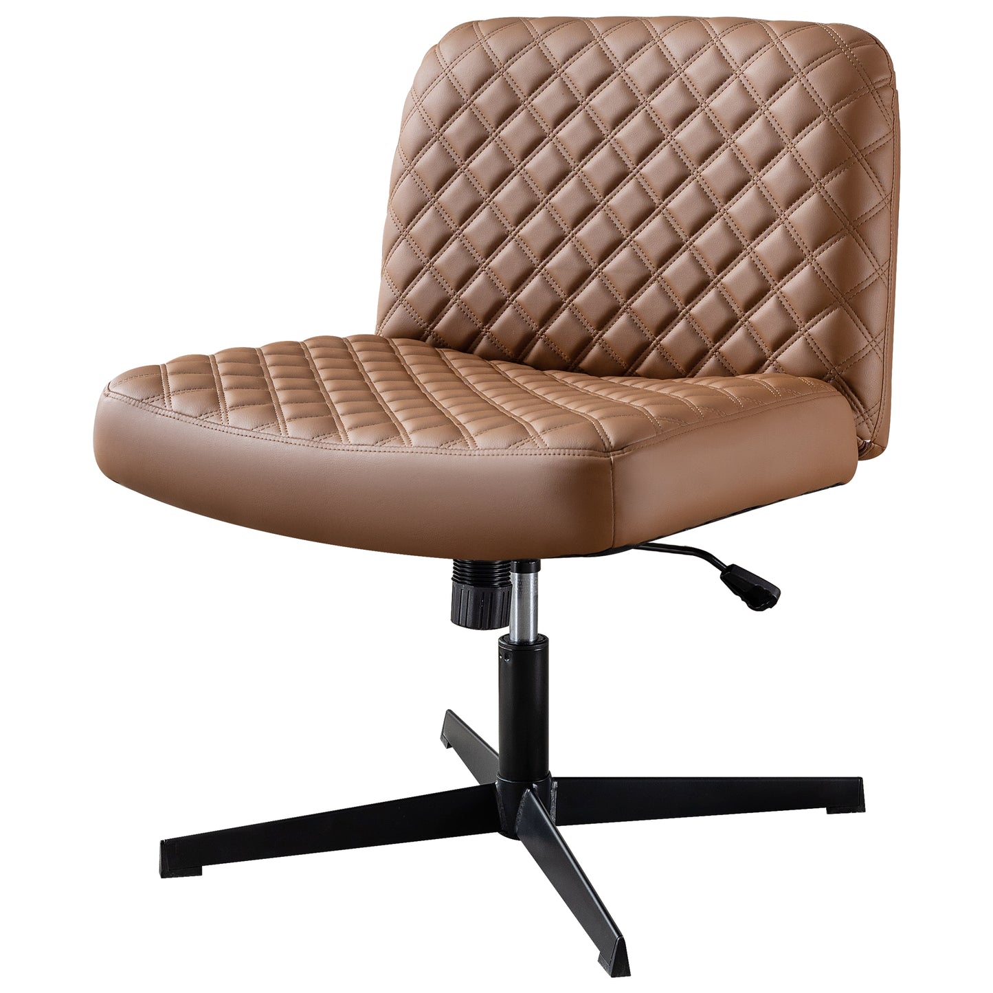 Bürostuhl Ohne Armlehnen,Home Office Stuhl Keine Räder,Heavy Duty Metallbasis,120°Schaukelnder breiter Sitz Ergonomischer Stuhl, Dicken gepolsterte Dreh Eitelkeit Stuhl für Heim und Büro Brown+PU+Metal