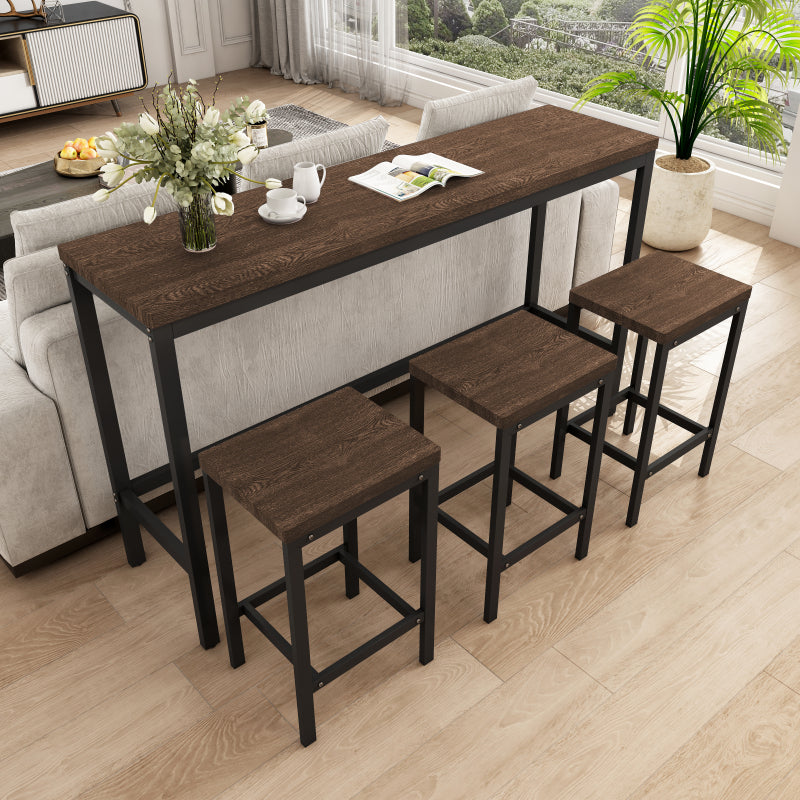 148CM Modern Design Kitchen Dining Table,Pub Table,Long Dining Table Set with 3 Stools;148CM Modernes Design Küche Esstisch,Kneipentisch,Langer Esstisch Set mit 3 Hockern,Einfache Montage,Dunkelbraun