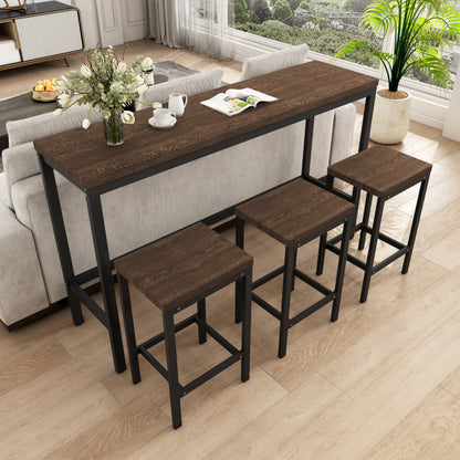 148CM Modern Design Kitchen Dining Table,Pub Table,Long Dining Table Set with 3 Stools;148CM Modernes Design Küche Esstisch,Kneipentisch,Langer Esstisch Set mit 3 Hockern,Einfache Montage,Dunkelbraun