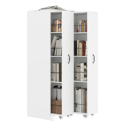 Erweiterbares Bücherregal mit Rollen – 4 Ebenen, Links und rechts austauschbar, MDF, 20 kg Tragkraft pro Ebene, leise Lenkrollen, weiß