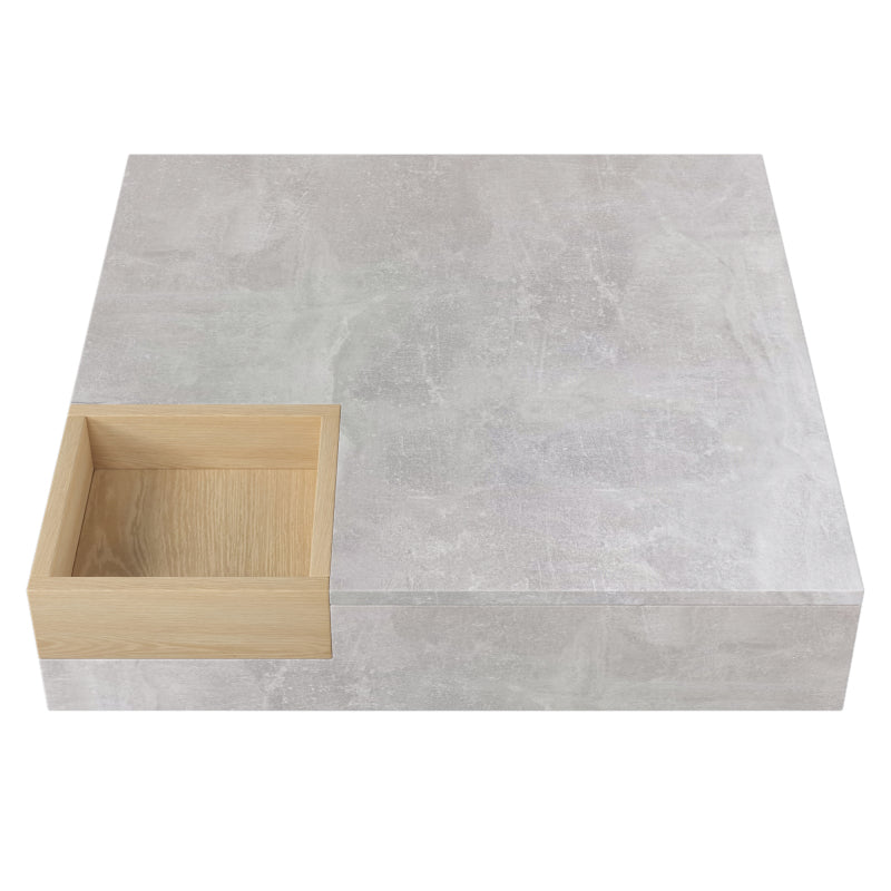 Couchtisch Wohnzimmertisch Beistelltisch mit herausnehmbarer Aufbewahrungsbox, Betongrau und Holzfarbe, 72*72*30 cm.