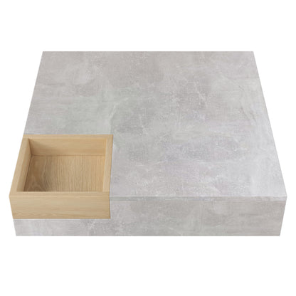 Couchtisch Wohnzimmertisch Beistelltisch mit herausnehmbarer Aufbewahrungsbox, Betongrau und Holzfarbe, 72*72*30 cm.