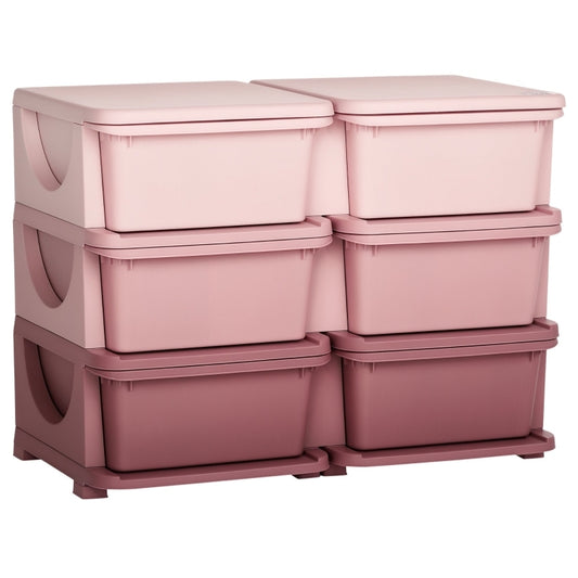 Aufbewahrungsbox Kunststoff, Spielzeug Aufbewahrung, 6 Schubladen, Spielzeug Organizer, Kommode Kinderzimmer, Rosa