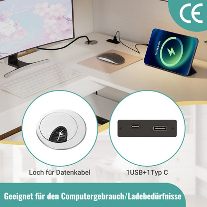 Kinderbett Hochbett mit L-förmigem Schreibtisch, Regalen und Schubladen mit USB/Type-C Ladebereich, Jugend-Einzelbett mit Leiter und Holzlattenrost, 90×200cm, Weiß, ohne Matratze.