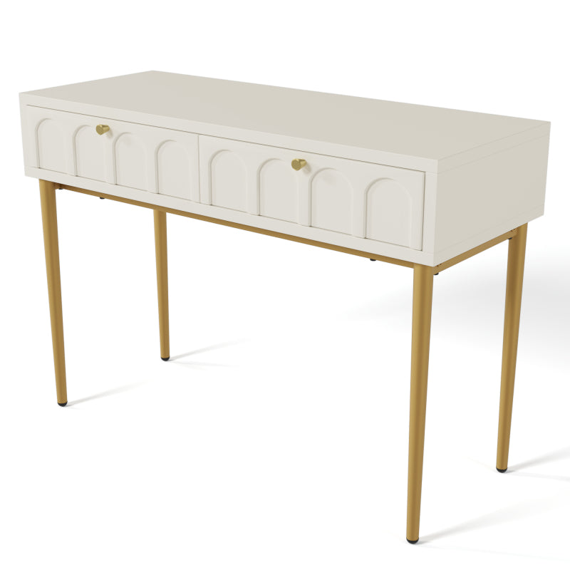 Schminktisch mit 2 Schubladen 76.5cm Höhe ,Kommode Schlafzimmer Highboard Weiss Sideboard Schubladenkommode Kommode für Schlafzimmer, Creme-Weiß -H76.5/B100/T45 cm