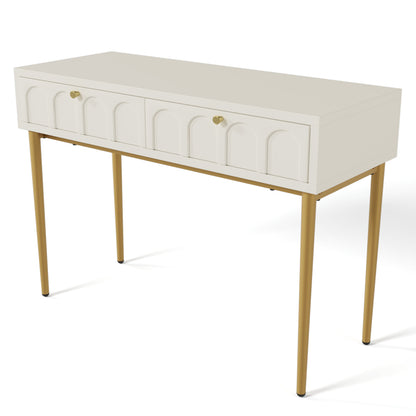 Schminktisch mit 2 Schubladen 76.5cm Höhe ,Kommode Schlafzimmer Highboard Weiss Sideboard Schubladenkommode Kommode für Schlafzimmer, Creme-Weiß -H76.5/B100/T45 cm