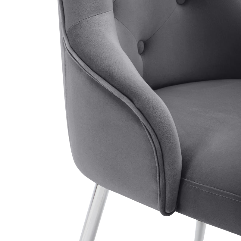 2er Set Esszimmerstuhl mit Knopfmuster, Moderner Loungesessel, Schlafzimmer-Wohnzimmerstuhl mit Lendenkissen, grau