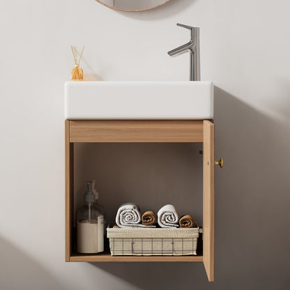 Badezimmermöbel Waschbecken mit Waschtischunterschrank 46 cm , Waschtischunterschrank hängend , Kleine Gästebad Möbel, Natural Wood