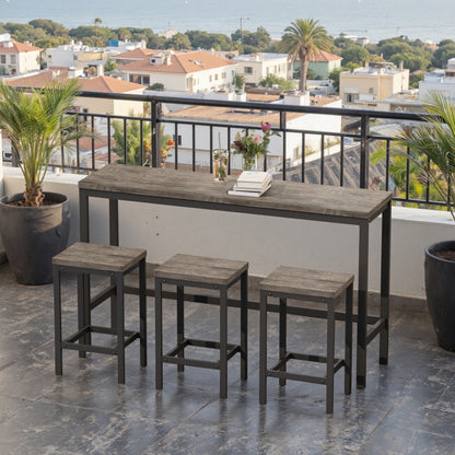 148CM Modern Design Kitchen Dining Table, Pub Table, Long Dining Table Set with 3 Stools;Modernes Design Küche Esstisch, Kneipentisch, Langer Esstisch Set mit 3 Hockern, Einfache Montage, Braun Grau