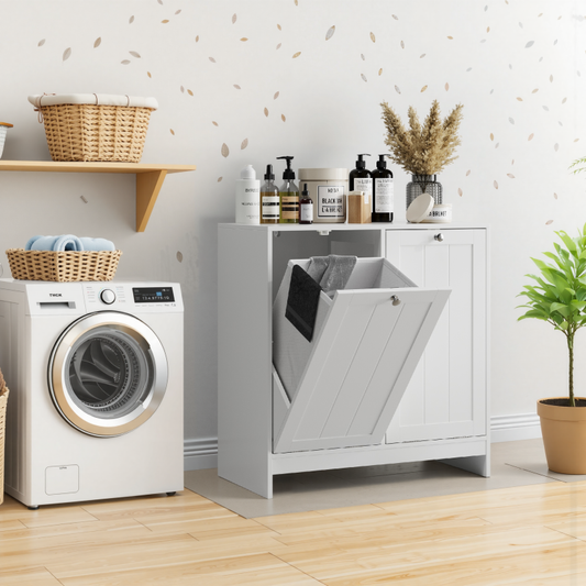 Badezimmer-Wäschekorb-Aufbewahrungsschrank, freistehender Home-Organizer, weiß
