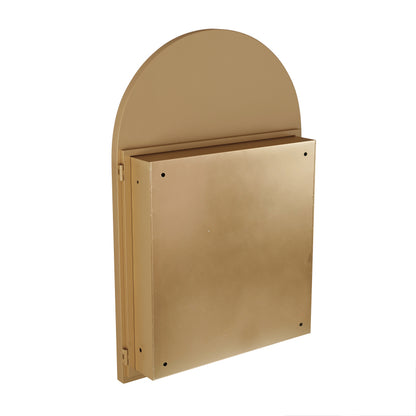 Stylish Arched Mirror Cabinet, Recessed Medicine Cabinet, Wall Cabinet with Metal Framed, Mirror and Adjustable Shelves, Mirror Cabinet with Storage for Bathroom, Living Room and Bedroom, Gold
