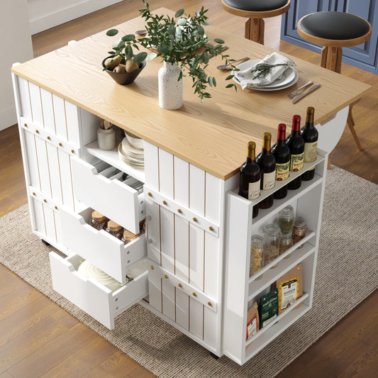Küchenschrank, Servierwagen mit Holzmaserung, Küchenwagen mit rollen und arbeitsplatte, Küchenwagen mit Gewürzregal und Handtuchhalter, Kücheninsel mit Schiebetüren und Schubladen, weiß