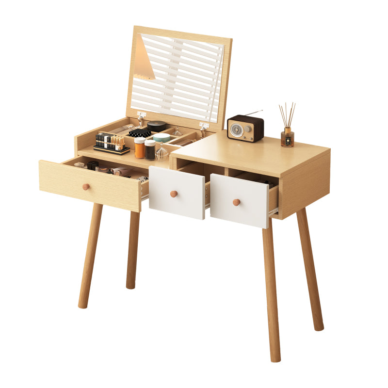 Schminktisch, Kosmetiktisch Mit Spiegel, Schminktisch aus Holz Mit Schubladen, geteilter Stauraum, große Lagerkapazität - Maße:B100/H78/T40 cm(ohne Hocker)(OLD SKU: WF319875AAW)