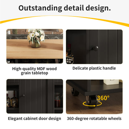 Moderne Kücheninsel (127×46×91,5cm) Küchenschrank Essschrank mit Holzmaserung Esswagen mit multifunktionalem Stauraum und herausnehmbaren Trennwänden, schwarz