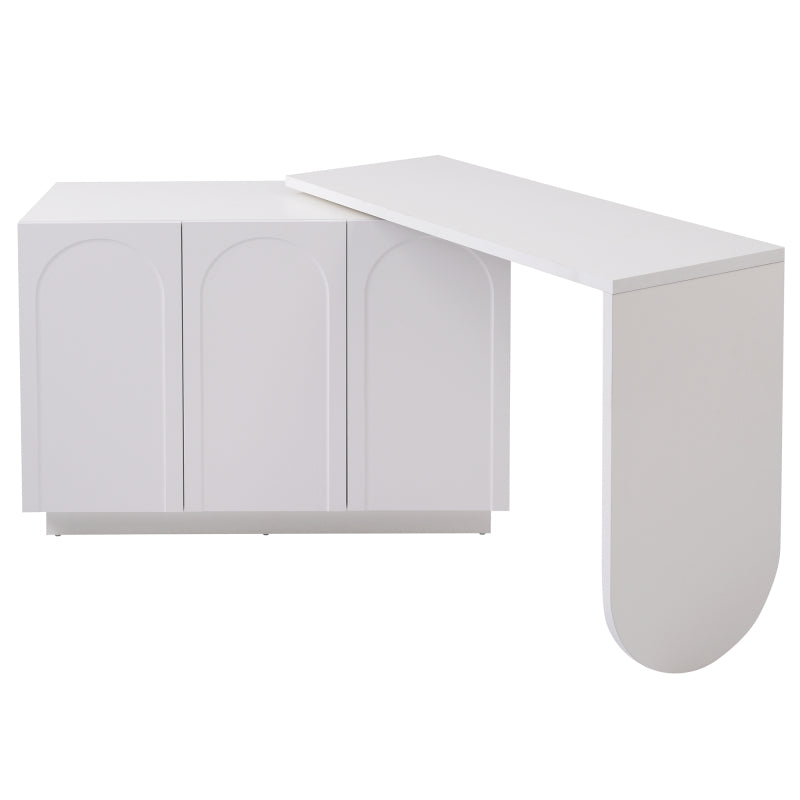 Schreibtisch, drehbarer L-förmiger Eck-Computertisch, Bürotisch, Frisiertisch, weiß 110 cm