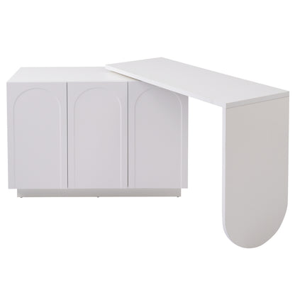 Schreibtisch, drehbarer L-förmiger Eck-Computertisch, Bürotisch, Frisiertisch, weiß 110 cm