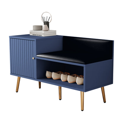 Moderne luxuriöse Schuhtruhe in Blau mit Stauraum, gepolsterter Sitzbank und Rückenlehne, Perfekt für den Eingangsbereich