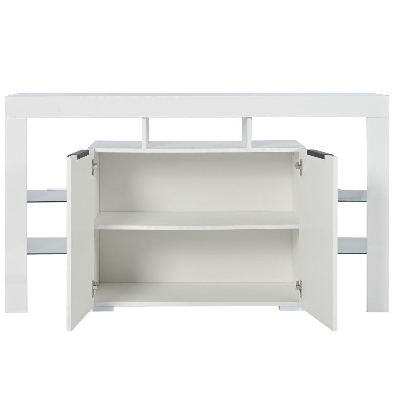 Hochglanz-LED-Sideboard, Küchenschrank, Schrank, Buffet-Aufbewahrung, Servertisch mit LED-Leuchten, Hochglanz-Buffetschrank mit 4 Glasböden und 2 Tür, Vitrine für Wohnzimmer, Eingangsbereich