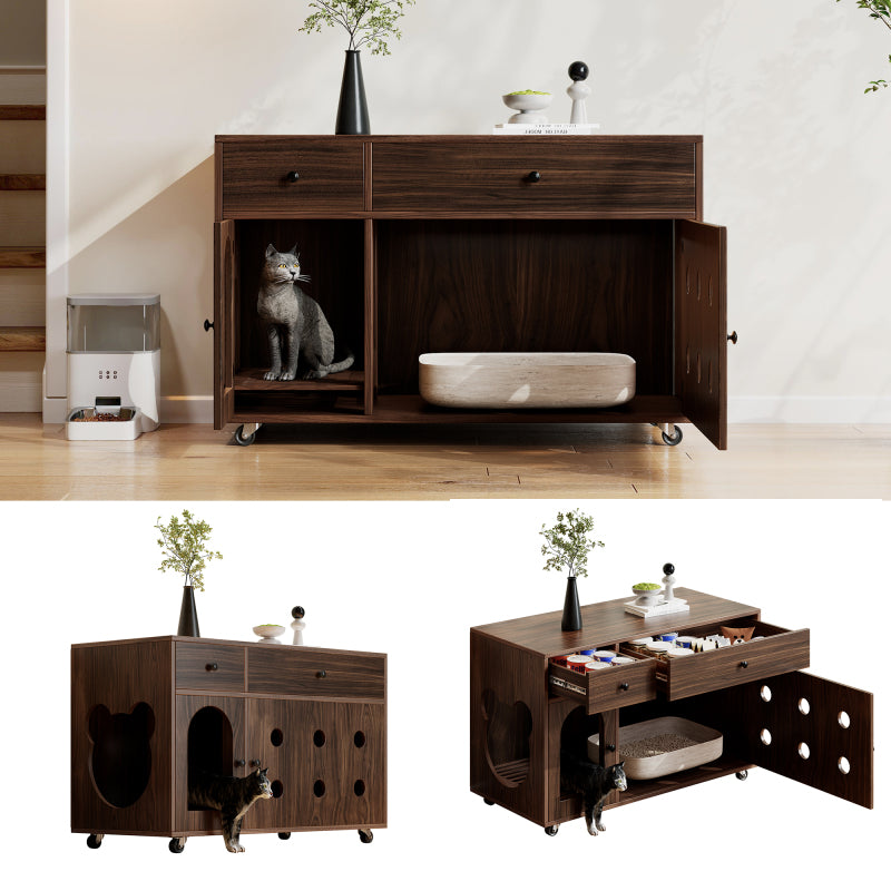 Katzenschrank/Katzenhaus mit abnehmbare Sandablassplatte, geruchsisoliert, ohne Katzenklo, 100×45×66 cm, Nussbaumfarbe