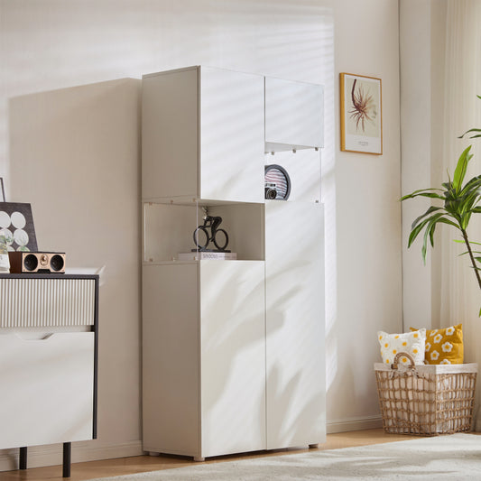 Vitrine mit LED-Beleuchtung, Hochschrank mit transparentes Acryl, für Wohnzimmer Büro Küche, offene Lagerung, Weiß