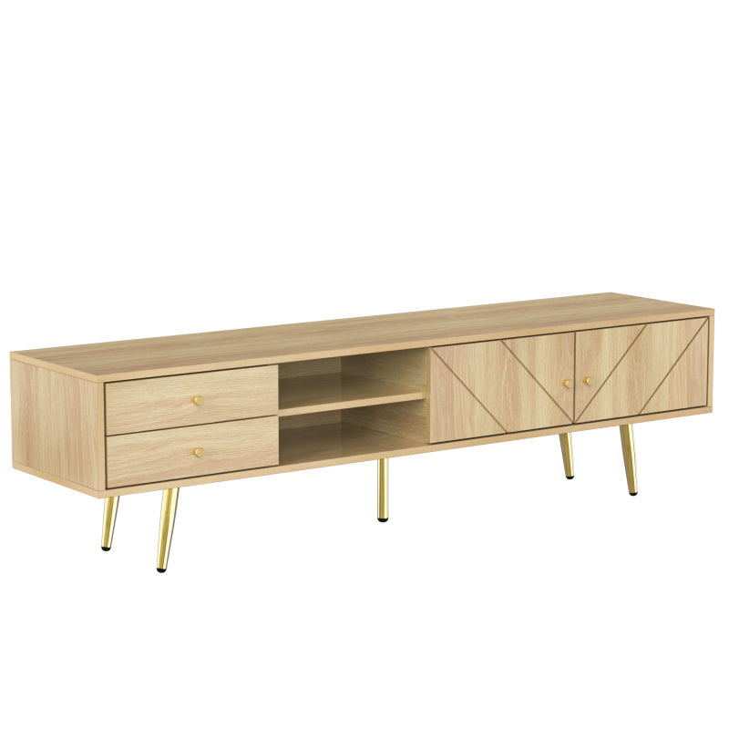 TV-Schrank 160 cm mit Goldfüßen, Zwei Schubladen und Einzigartig Gestalteten Türen