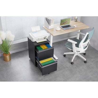 2 Drawer File Cabinet with Lock, Metal Under Desk Rolling Filing Cabinet fits Letter/Legal/A4 Size for Home Office, Mobile Filing Cabinet, Assemble Required, Black