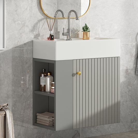 Waschbecken mit Waschtischunterschrank, Waschtischunterschrank , Waschtischunterschrank hängend hellgrau , Kleine Gästebad Möbel