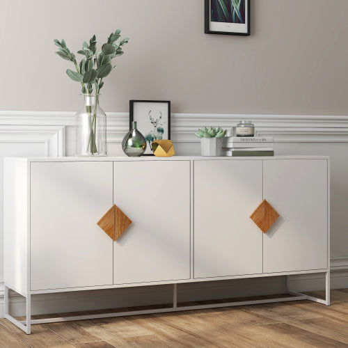 Massivholz-Sideboard mit speziell geformten quadratischem Griff, 4 Türen und doppeltem Stauraum